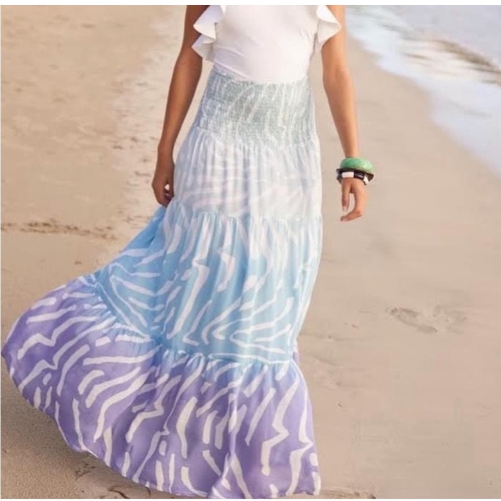 Oliphant Light Blue and Lavender Animal Print Tie Dye Maxi Skirt